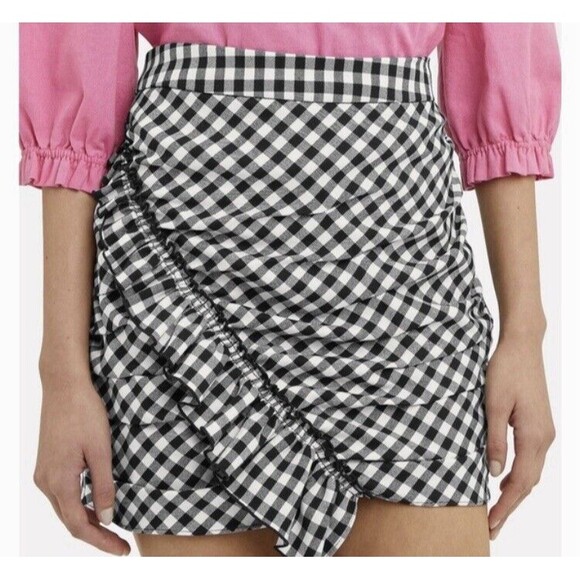 Derek Lam 10 Crosby Black & White Gingham Ruffled Checkered Mini Skirt size 0 - Picture 1 of 7
